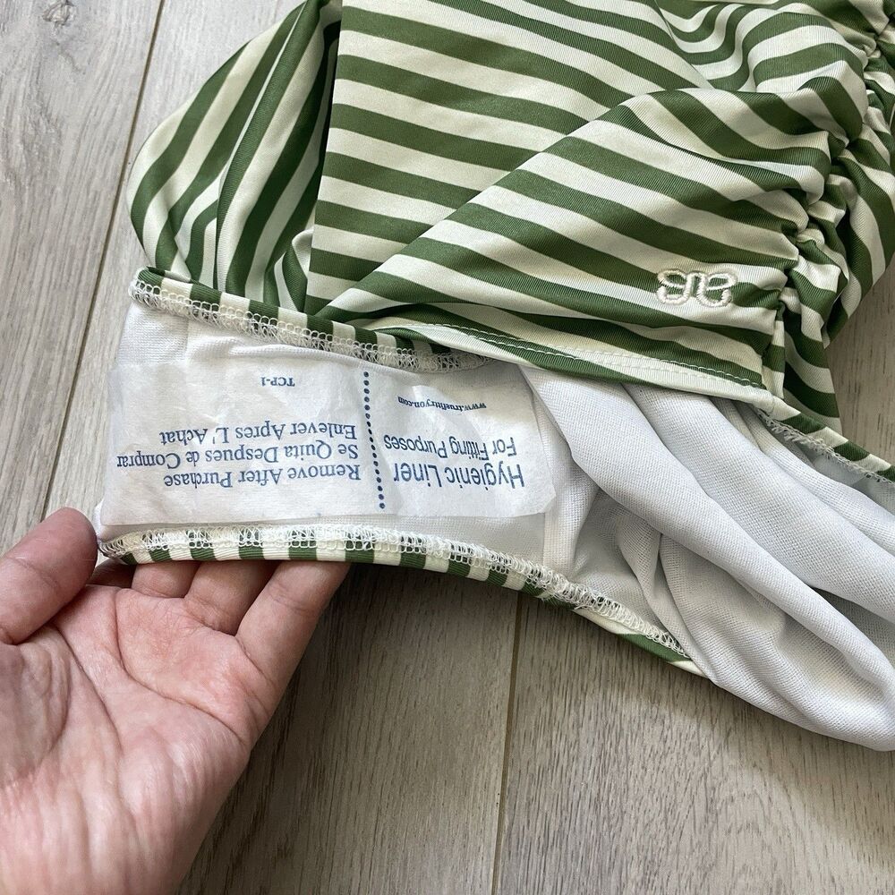 Albion Bikini Bottoms NWT sage striped ruched high waisted womens Green (xlarge) - Picture 6 of 6